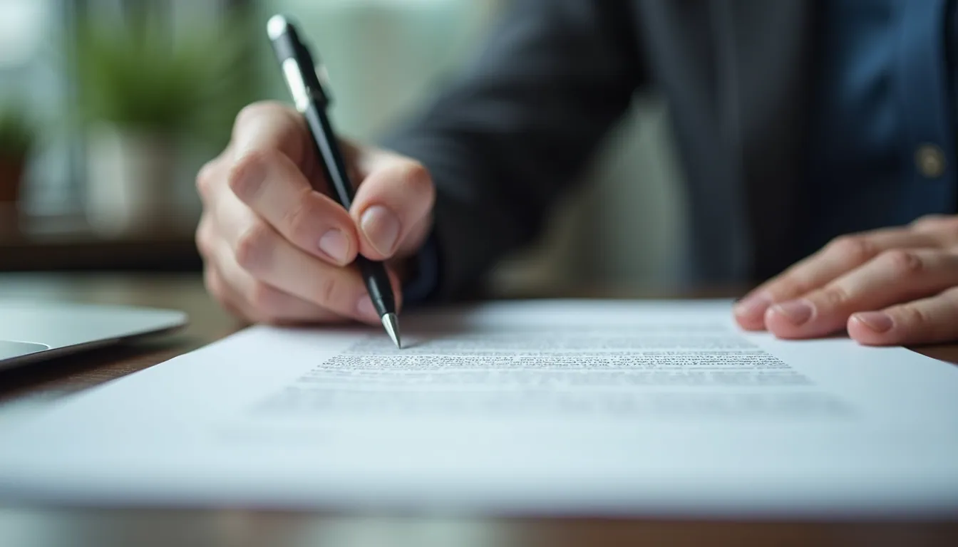 Close-up view of a signed contract on a table