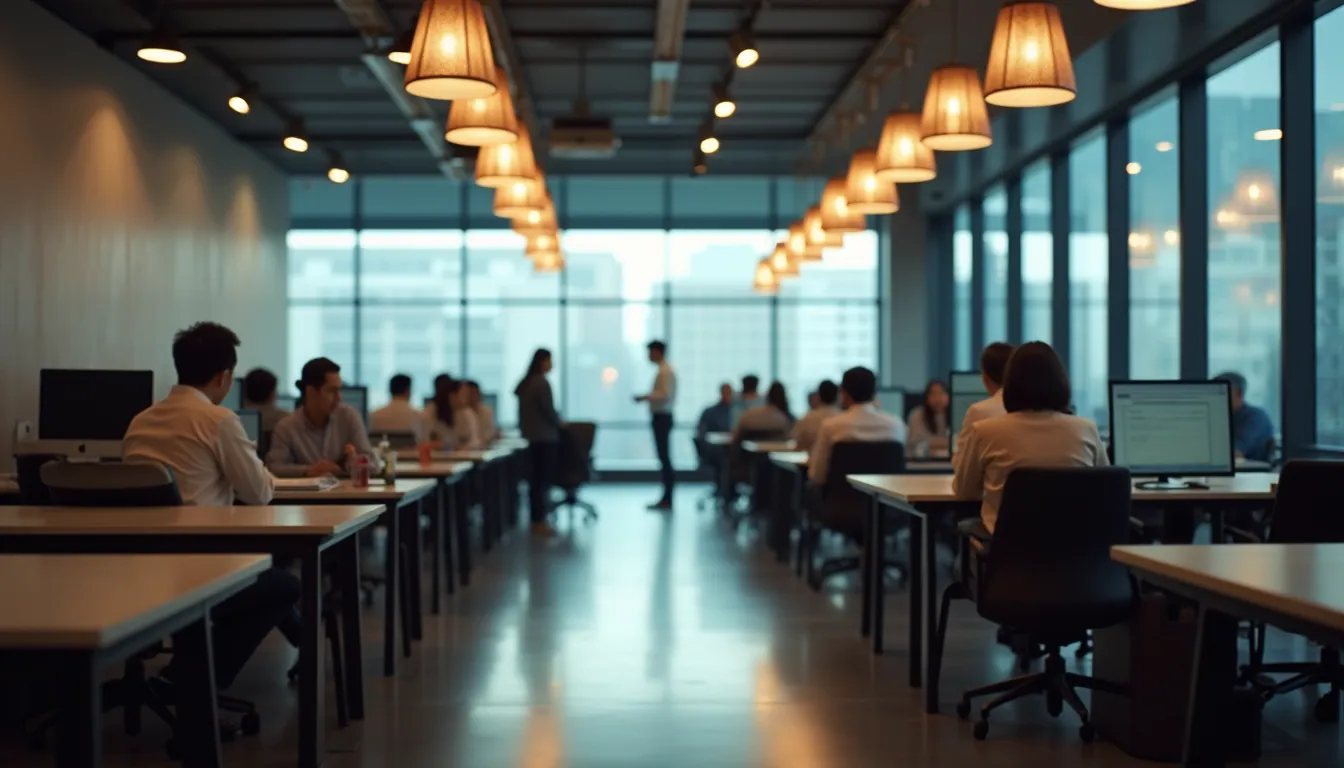 Eye-level view of a bustling trade office in China