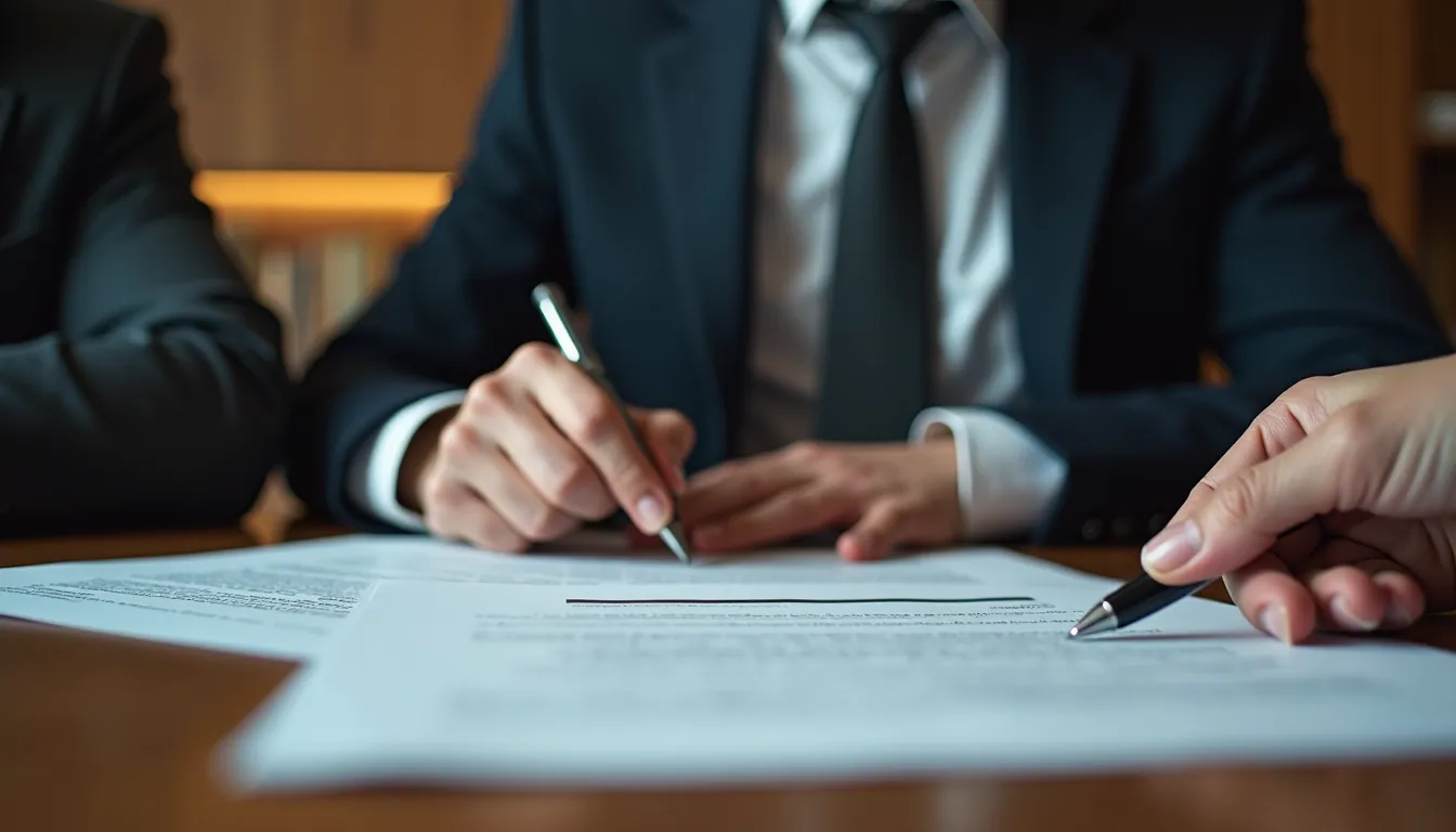 Close-up view of a lawyer discussing contracts in an office