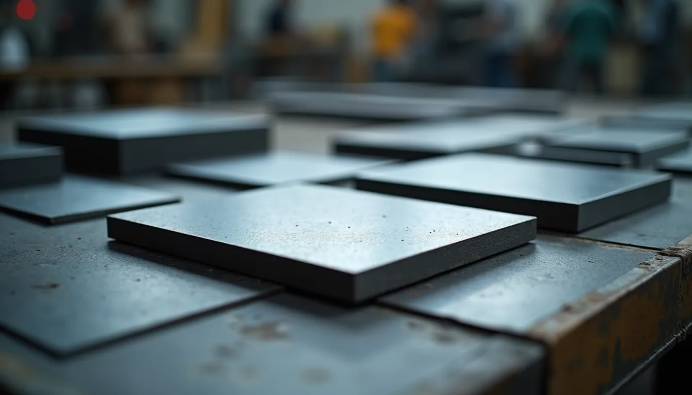 Close-up of steel material samples on a table for inspection