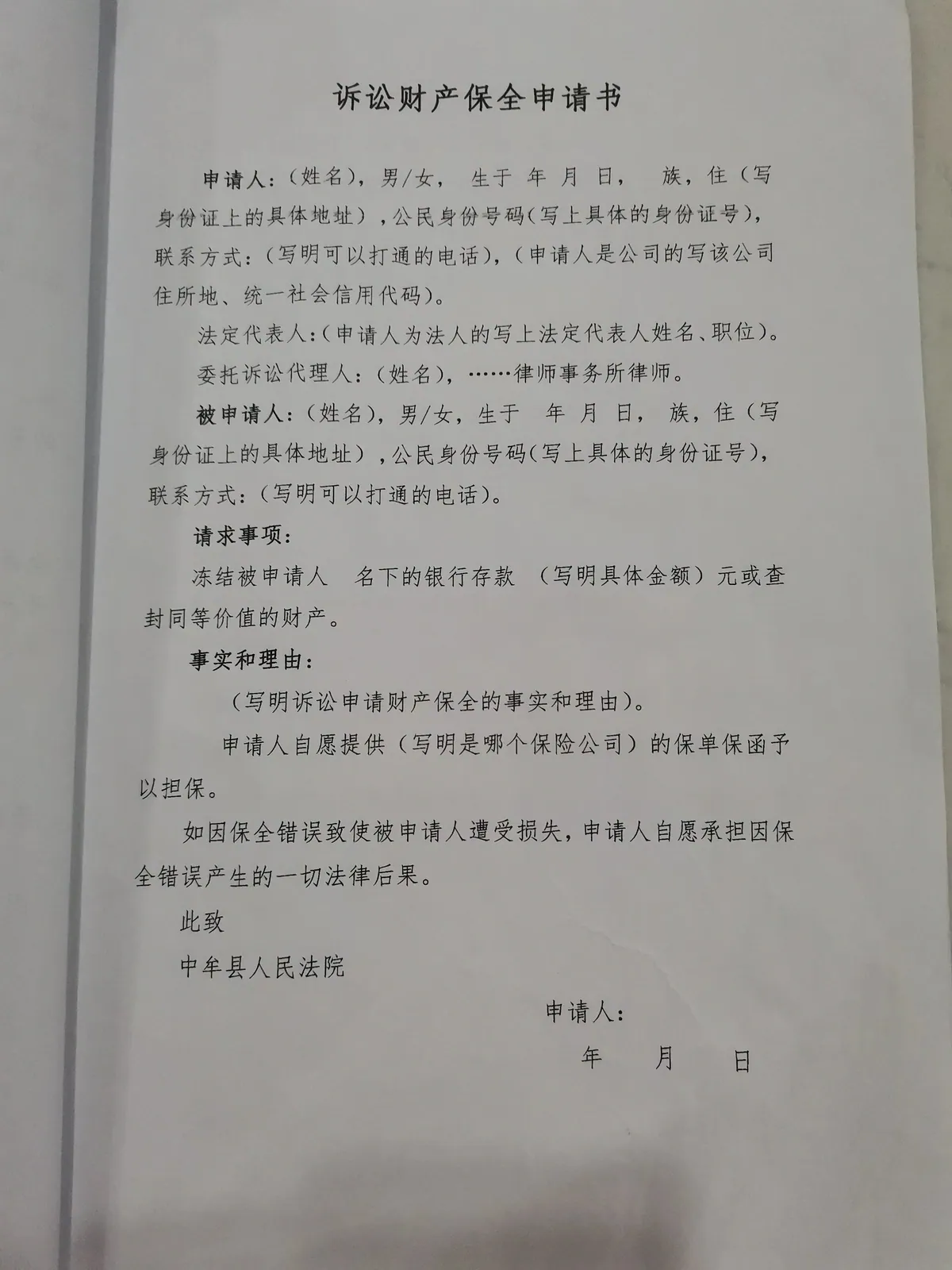 application for property preservation